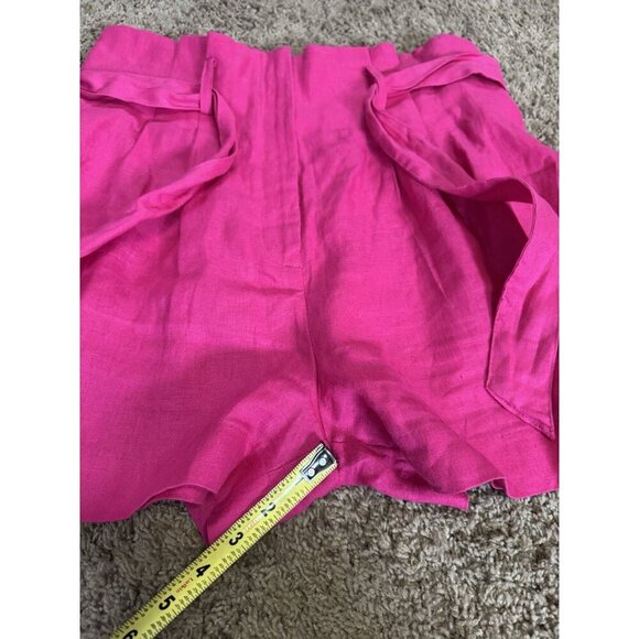 MANGO MNG Pink 100% Linen Paper Bag Shorts Tie Waist High Waist Preppy Casual L - Picture 6 of 9